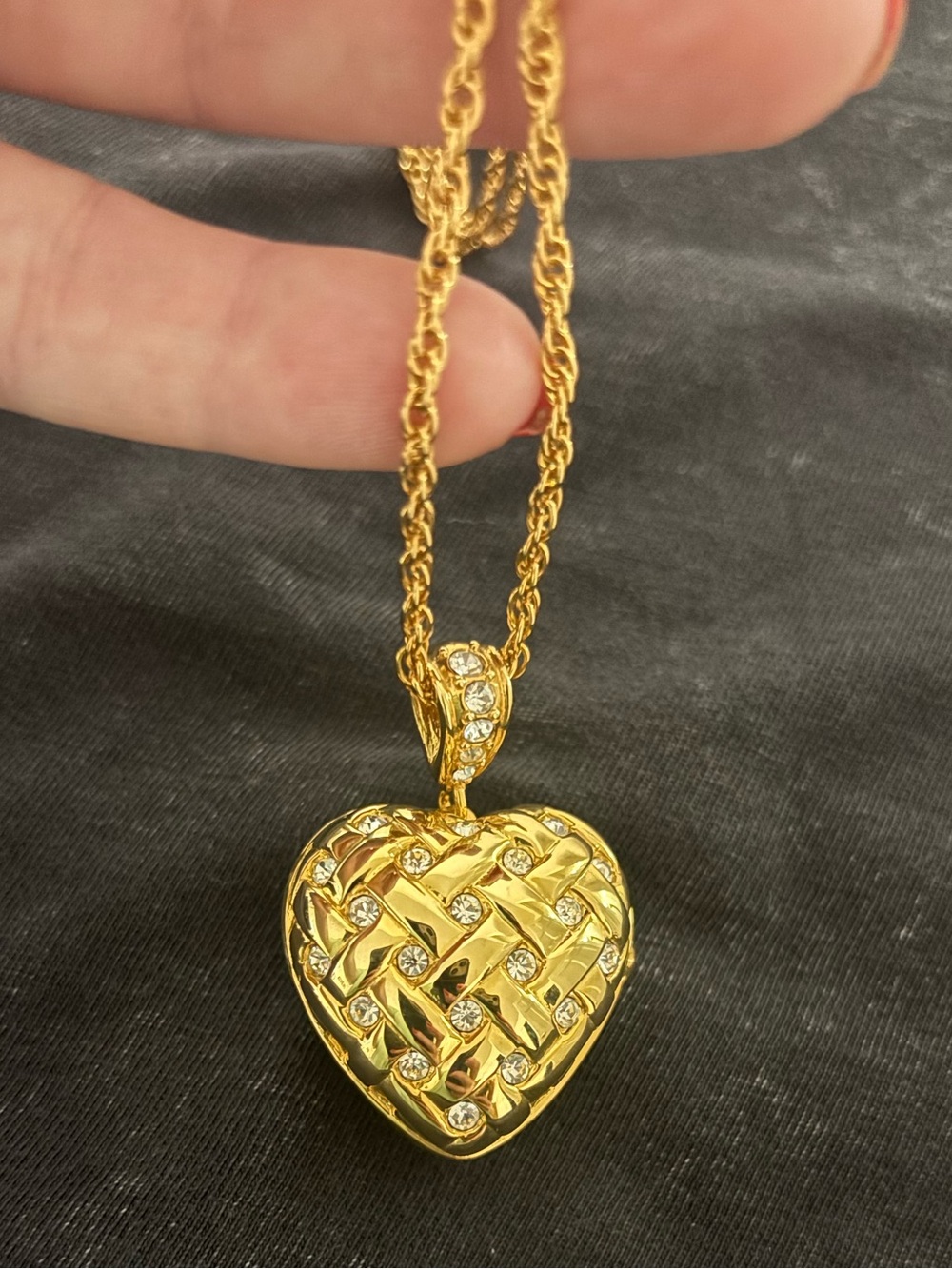 Deirdre Hall Timeless Collection Gold Heart Locket Necklace with Crystal Accents